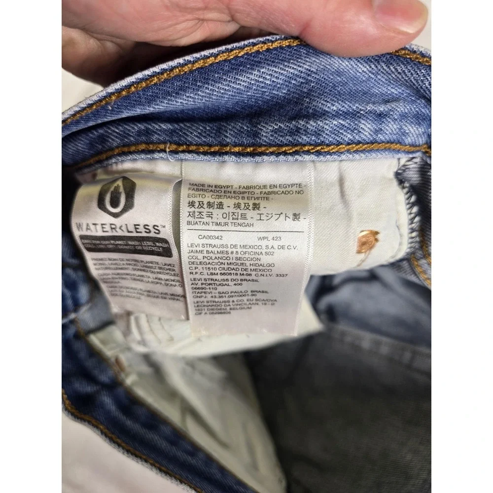 Levis 501 Jeans Mens 34x33 Blue WaterLess Regular Straight Button Fly Distressed